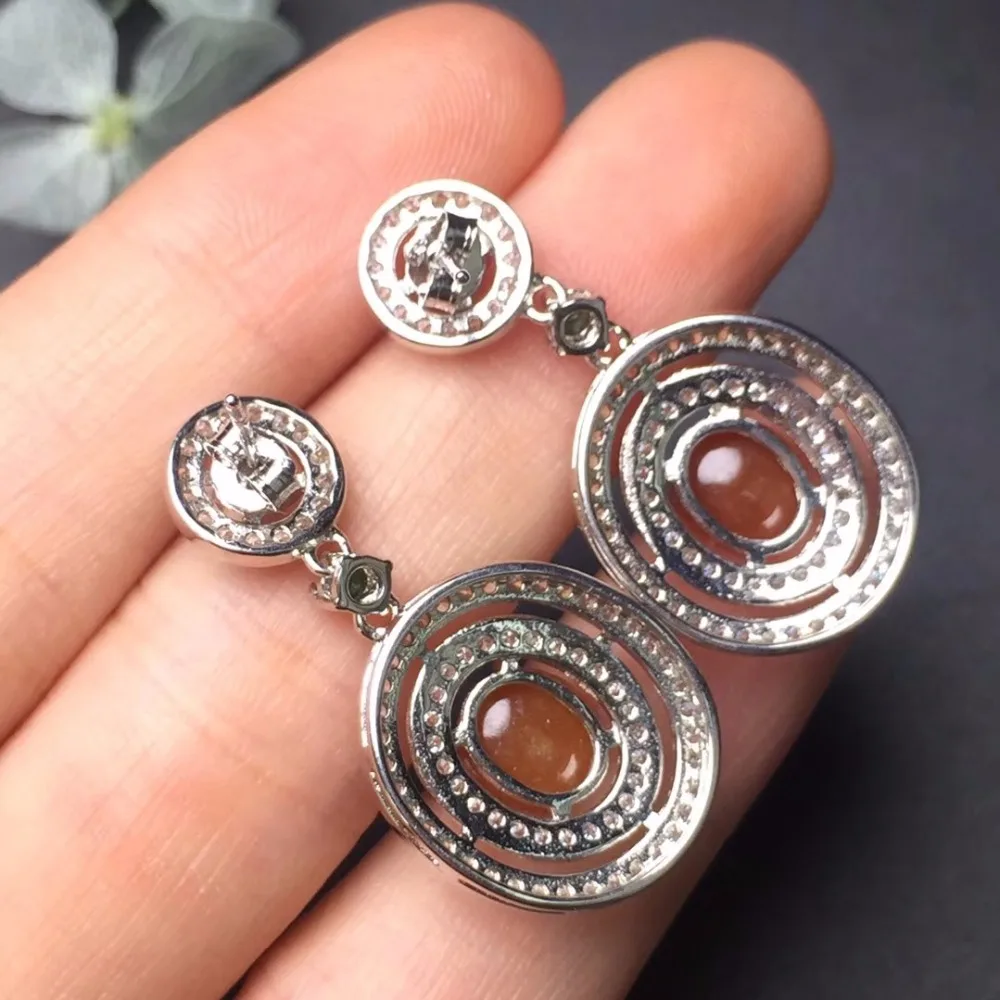 On Sale Fine Jewelry real high quality 925 sterling Silver 100% Natural Red Jade Gemstone Earrings For Women earrings | Украшения и