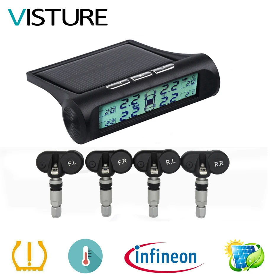 Солнечная система контроля давления в шинах TPMS Автомобильный дисплей 4 внешних