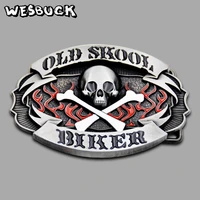 wesbuck brand old skool biker skull belt buckle for mens accessories metal buckles with pu belt festive gifts