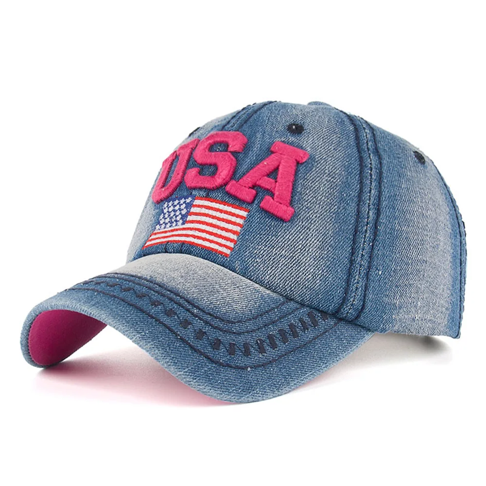 Rose Red TOHUIYAN Флаг США вышивка кепки s для мужчин и женщин ретро деним Бейсболка Лето Strapback Casquette хип-хоп шляпа пары Snapback - Цвет: Rose Red