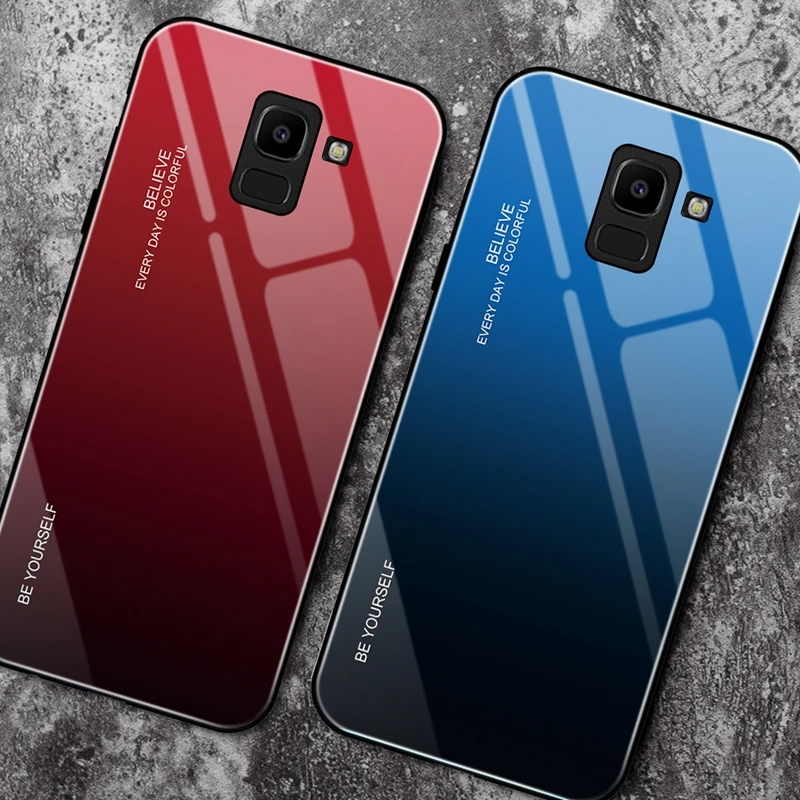 Градиентный чехол из закаленного стекла для Samsung Galaxy A7 2018 A750 A5 2017 A6 A8 J4 J6 Plus J8