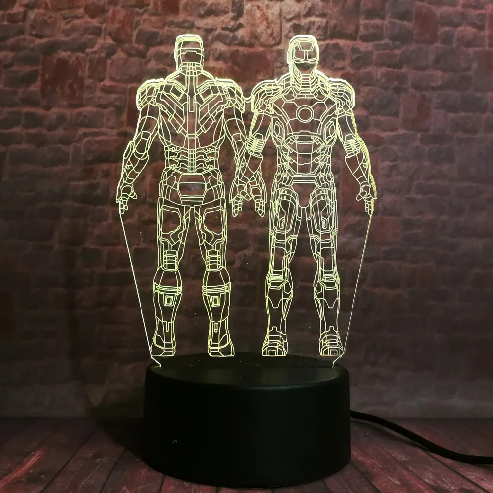 9 вариантов 3D светодиодный Железный человек Bulbing ночные светильники Иллюзия красочный градиент настольная лампа для спальни мальчиков Рождественский фестиваль подарки на день рождения