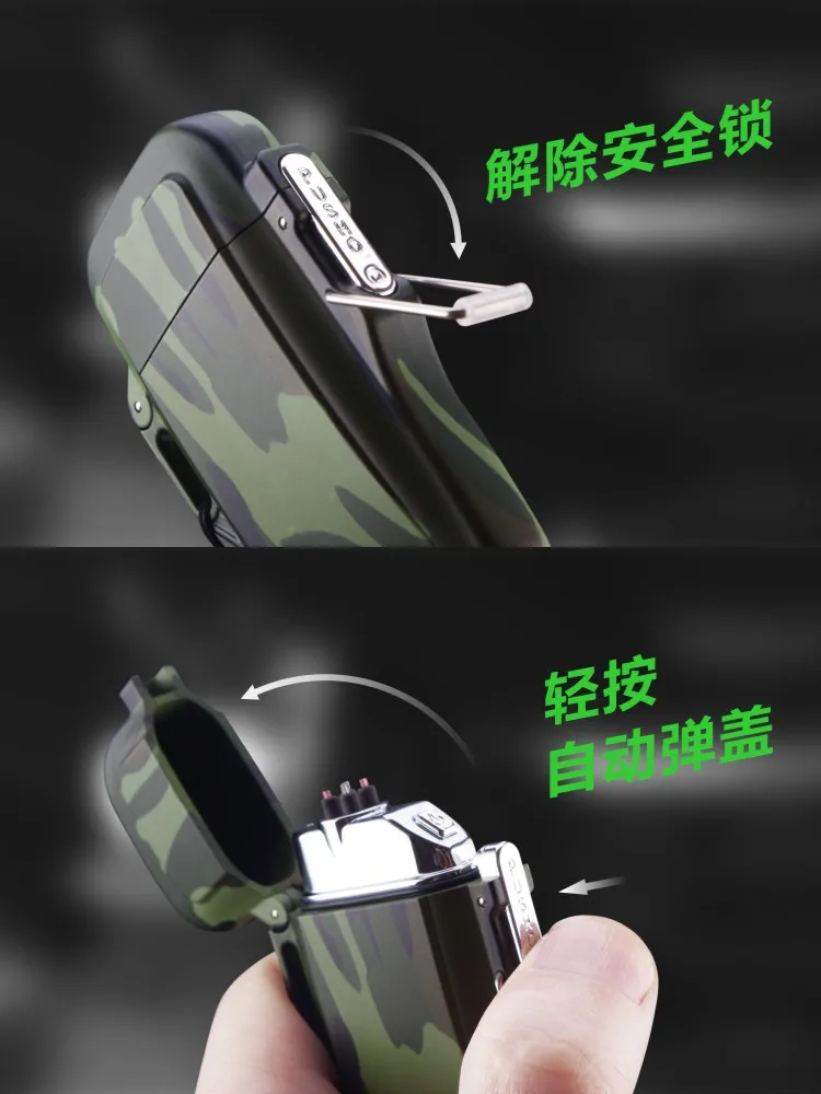USB Waterproof Electric Plasma Lighter Camouflage With Flashlight Outdoor Double Arc Pulse Lighter Windproof USB Lighter NEW