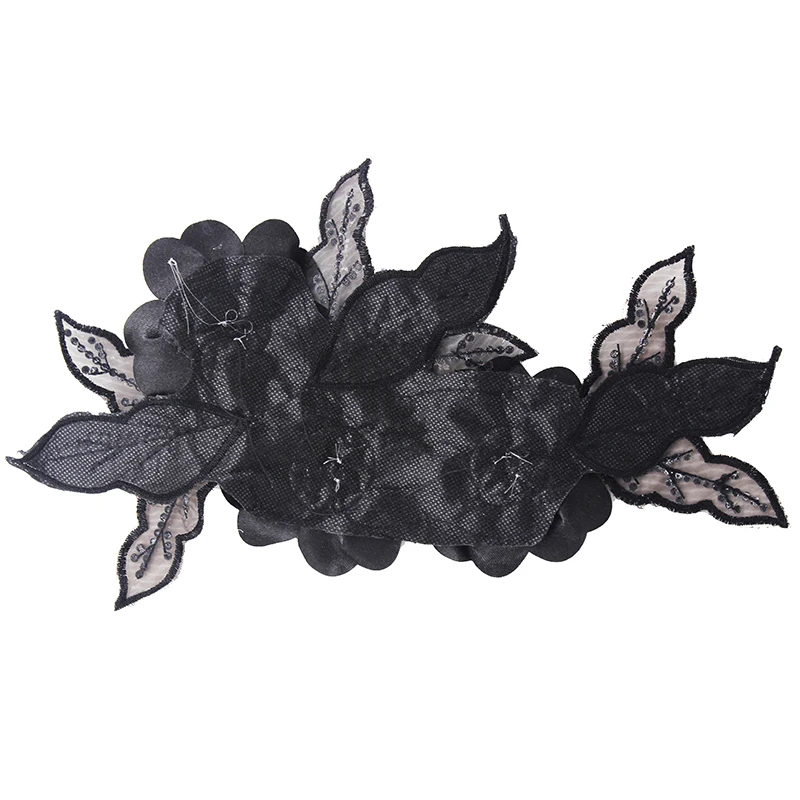 2 шт. черные вышитые бисером Стразы 3D Цветочная вышивка дизайнерские нашивки