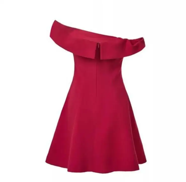 

Elegant Red dress Women Patchwork Slash Neck Short Sleeve Slim Tunic Dress 2019 Summer Ladies Sexy Evening Party Dresses OSY-8