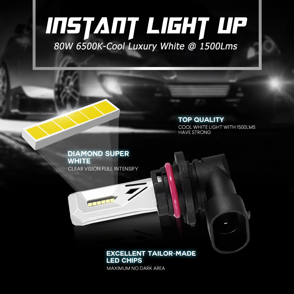 NOVSIGHT 2 шт. H8 H11 Светодиодный противотуманный фонарь 9005 HB3 HB4 9006 Led 80 Вт 1500LM 6500K белый
