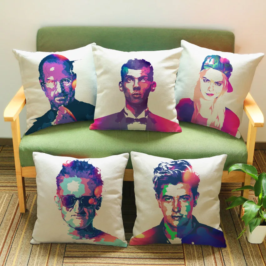 

2018 Color Painting Decorative Pillows Home Decor US Celebrities Portrait Steve Jobs Mr. Bean Throw Pillow Cases Cushion Cover