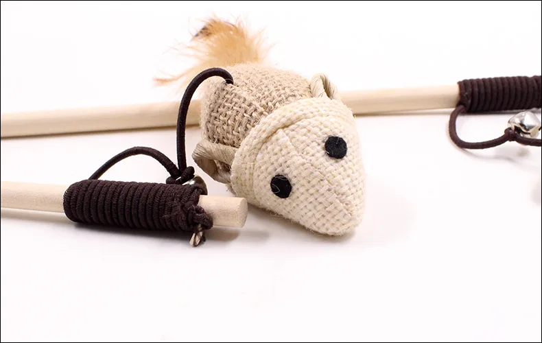 Кошка деревянные игрушки животное мышь перо милый дизайн птичье перо плюшевая игрушка домашнего питомца кошка игрушка-палочка животное игрушка для кошек палочка мяч
