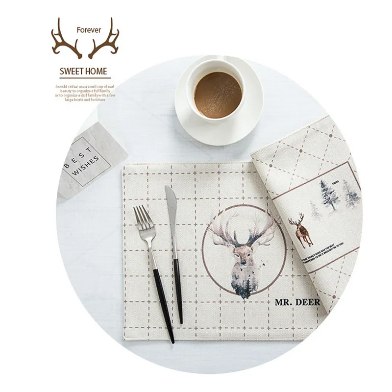 Акварель олень ткань салфетки изоляционный коврик хлопок лен Скатерть