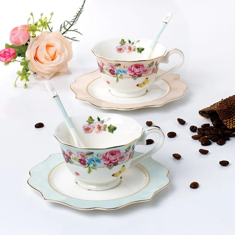 Стиль керамический цветочный фарфор чайные чашки пасторализм кофейные чашки и блюдца дизайн Упаковка из пенопласта