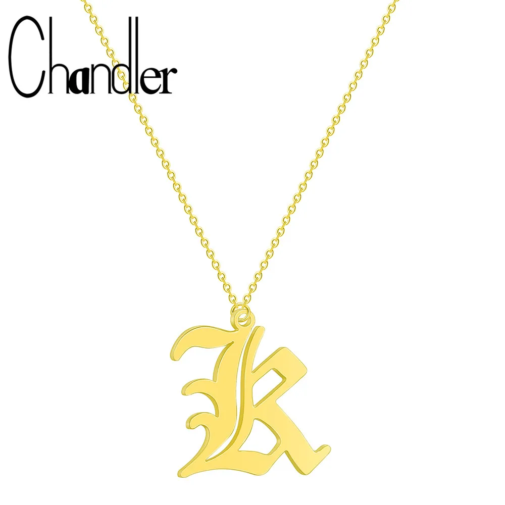 

Chandler 2019 Europe US Fashion Old English Letter R Pendant Text Necklace For Mom Girlfriend Party Stainless Love