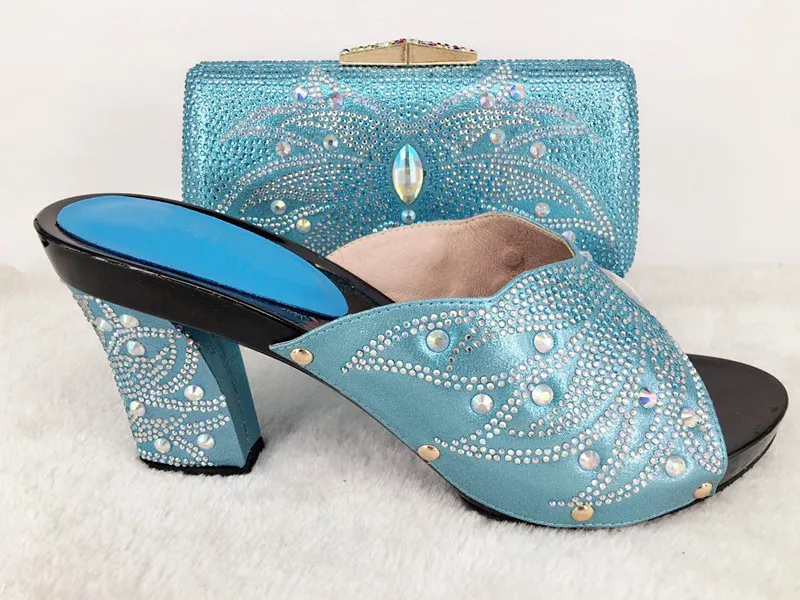 Новое Прибытие Королевский Синий Цвет Дамы Shoe and Bag Набор украшенный Бриллиантами