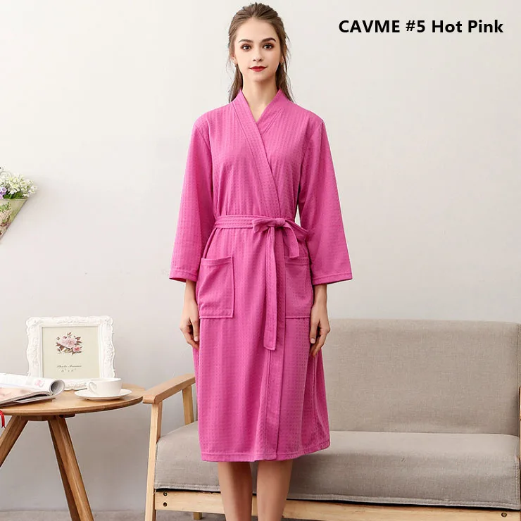 CAVME 5 Rose red CAVME, вафельный Халат для женщин и мужчин, летнее Кимоно размера плюс, вафельный Халат, одежда для сна, ночная сорочка для мужчин и женщин - Цвет: CAVME 5 Rose red