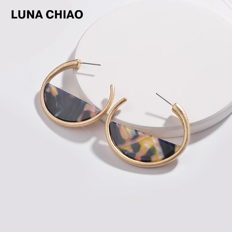 Женские серьги-кольца LUNA CHIAO модные разноцветные металлические леопардовые из