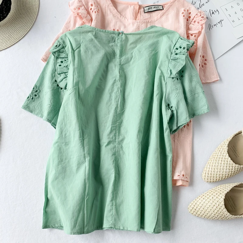 2019 Новая модная женская блузка рубашка свежая кружевная вышитая с коротким