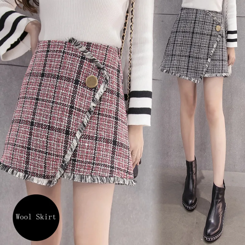 Женская мини юбка в клеточку серая и красная с высокой талией 2019|Женские юбки| |