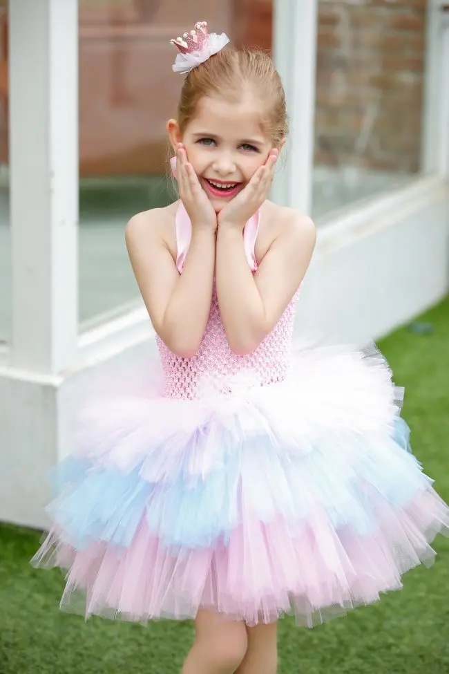 Little Girls 3Layer Cake Tutu Dress Baby Fluffy Handmade Crochet Tulle Tutus Ball Gown with Ribbon Bow Kids Wedding Party | Детская
