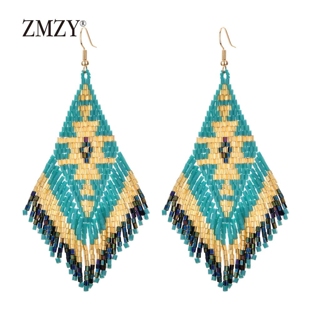 

ZMZY Ethnic Earings Fashion Jewelry Boho Drop Earrings for Women Bohemian Long Tassel Crystal Bead Handmade Earring Fringe Gifts