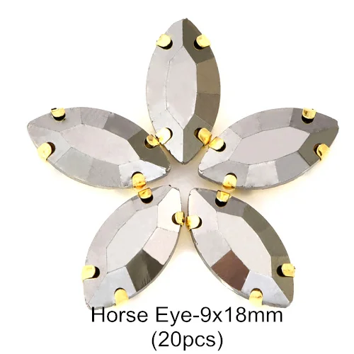 9x18mm-Golden Высокое Качество гематит пришивные стразы с когтями с плоской задней стороной Серебряный/Золотой Коготь Швейные Стразы Кристалл для DIY одежды B1241 - Цвет: 9x18mm-Golden