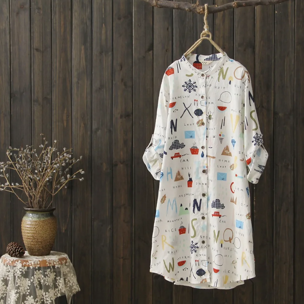 Фото Весенняя и летняя Женская Длинная блузка рубашка с эстетическим принтом топы
