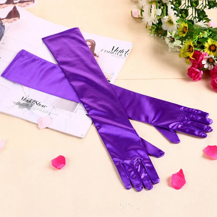 Новые модные длинные эластичные атласные перчатки для женщин/вечерние женские