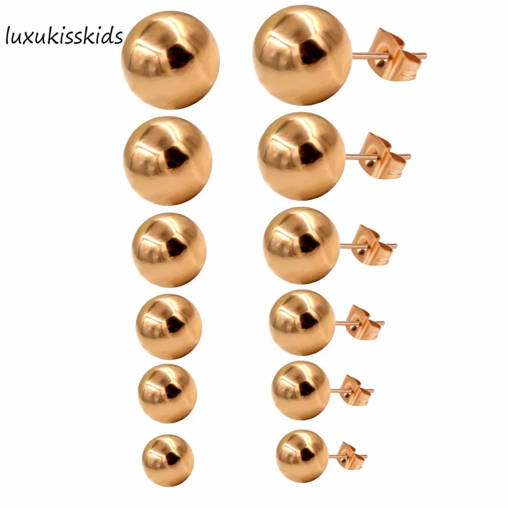 Серьги-гвоздики LUXUKISSKIDS с шариками из нержавеющей стали 6 партий/коркорзина