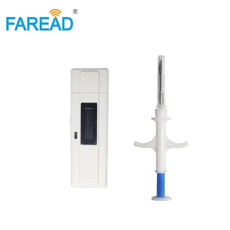 x20pcs 2.12*12mm FDX-B RFID chip Syringe and x1pc microchip reader dog scanner for animal identification