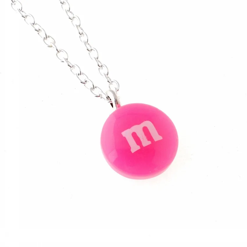hot pink 2 шт Конфета буква М смола кулон ожерелье 1" милый сладкий подарок b0024 - Окраска металла: hot pink
