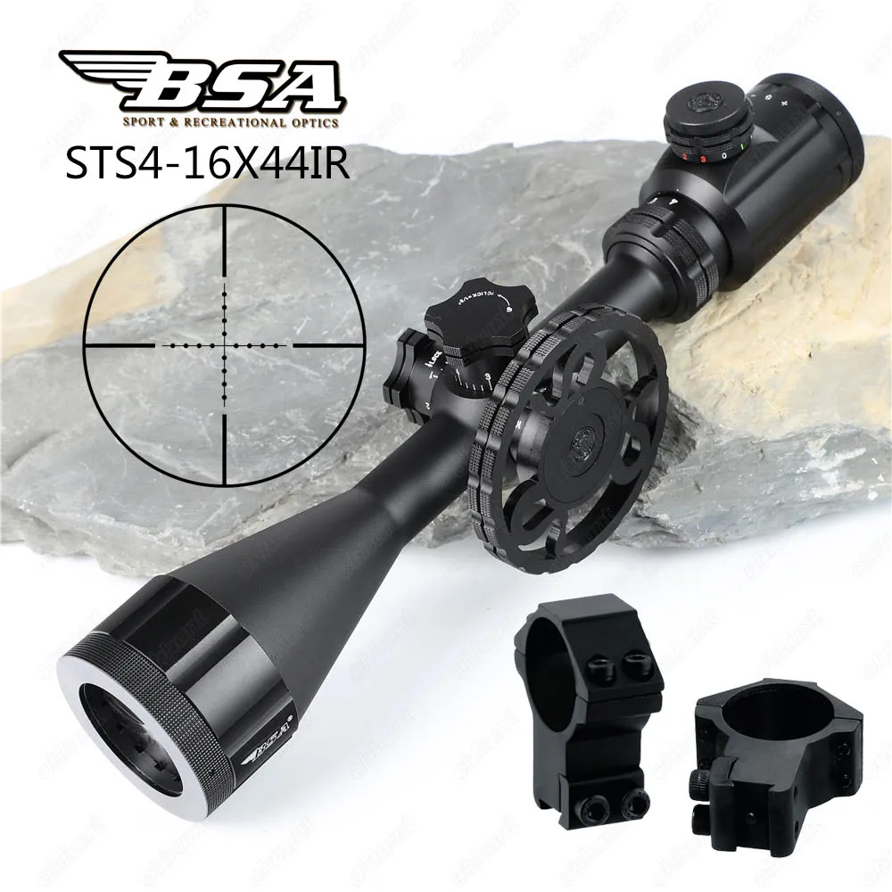 BSA Stealth Tactical STS 4-16X44 ИК охота винтовочный оптический прицел Боковая регулировка параллакса Стекло гравировкой охотничий прицел башенки блокировки Сфера - Цвет: with Dovetail Rings