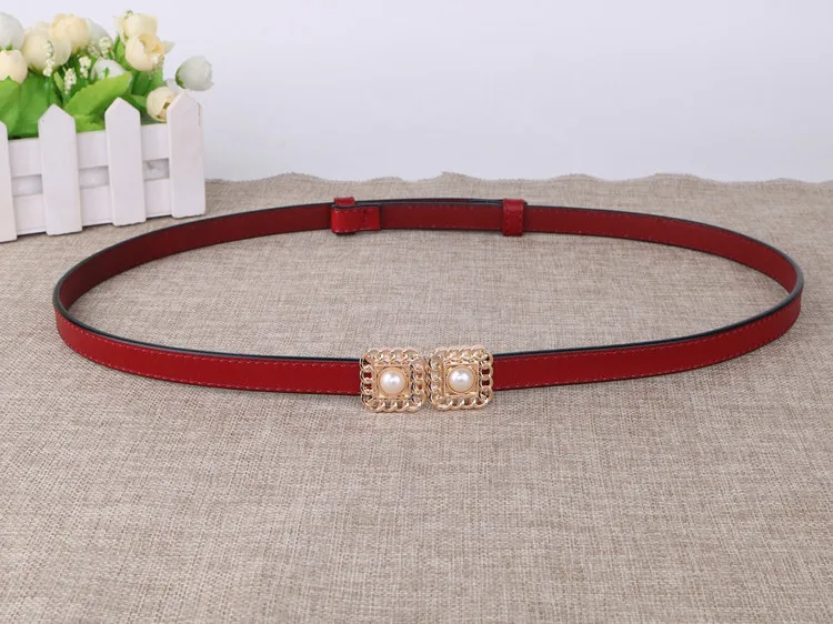 red color Новые дизайнерские пояса, модные женские пояса, тонкий черный пояс из натуральной кожи, женские горячие Золотые Регулируемые жемчужные пояса, Необычные винтажные - Цвет: red color