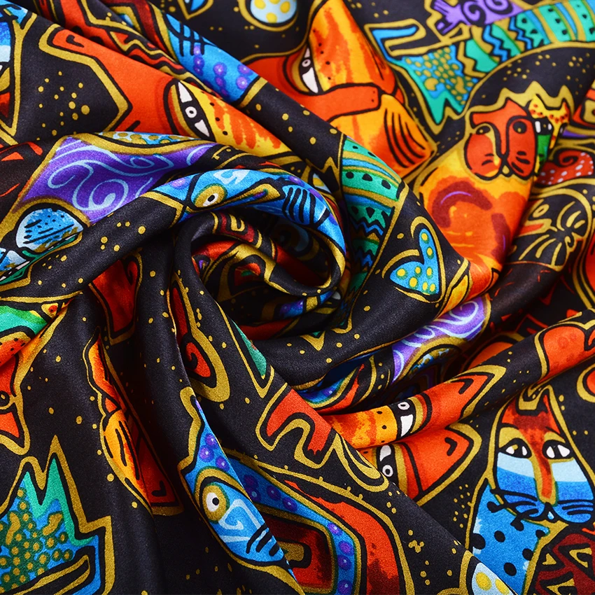 Женский шелковый шарф накидка [BYSIFA] черный/красный/белый большой квадратный с