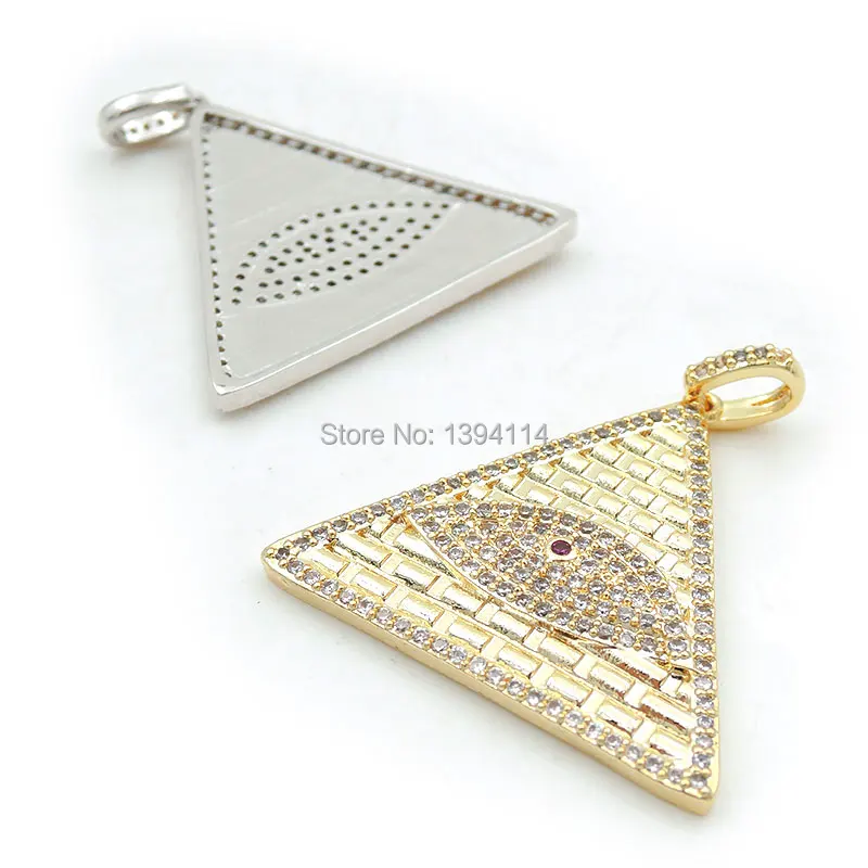 30*28*3 мм Micro Pave Clear & Fuchsin глаз с фианитами рельефа треугольные амулеты подходят для