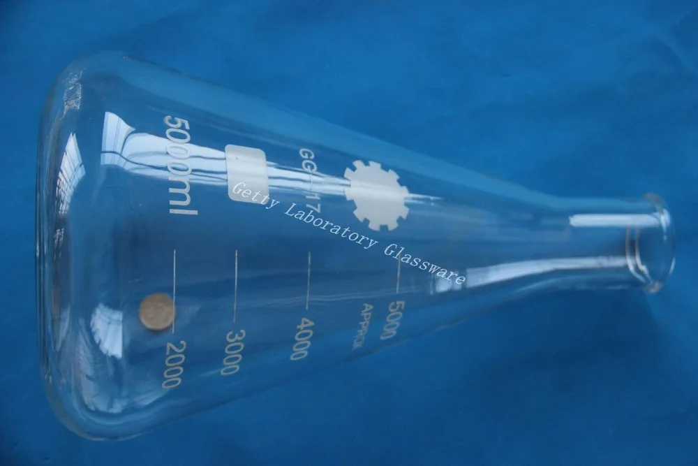 Коническая колба 5000 мл (5 л) Erlenmeyer с широким горлышком (лабораторное стекло) |
