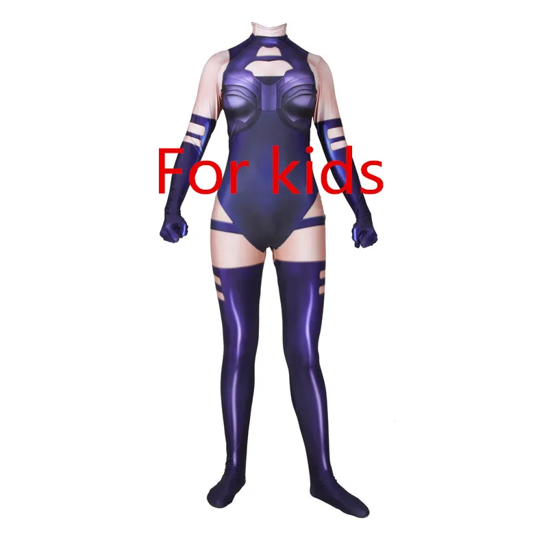 Psylocke Kids Костюм Икс-мен для косплея, серый, джинсовый, Китти, прайд, Psylocke, костюм супергероев, Zentai, боди, костюм, Комбинезоны для женщин, детей на Хэллоуин - Цвет: Psylocke Kids
