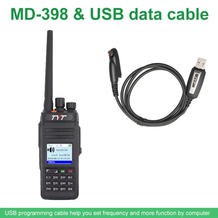 radio and USB TYT md-398 цифровая портативная рация 10 Вт UHF 400-470 МГц двухстороннее радио ham приемопередатчик IP67 Водонепроницаемый DMR радио - Цвет: radio and USB