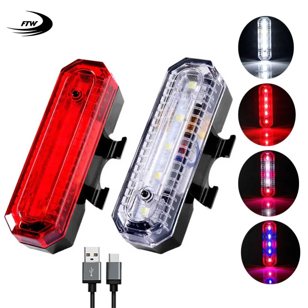 

FTW Bike Tail Light USB Rechargeable Waterproof Bicycle Rear Light LED Night Cycling Safety Warning Red Back Caution Lamp Flash