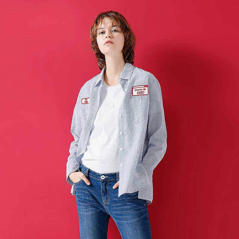 Toyouth блузки осень 2017 г. Женские полосатые вышивка длинный рукав дамы Повседневные