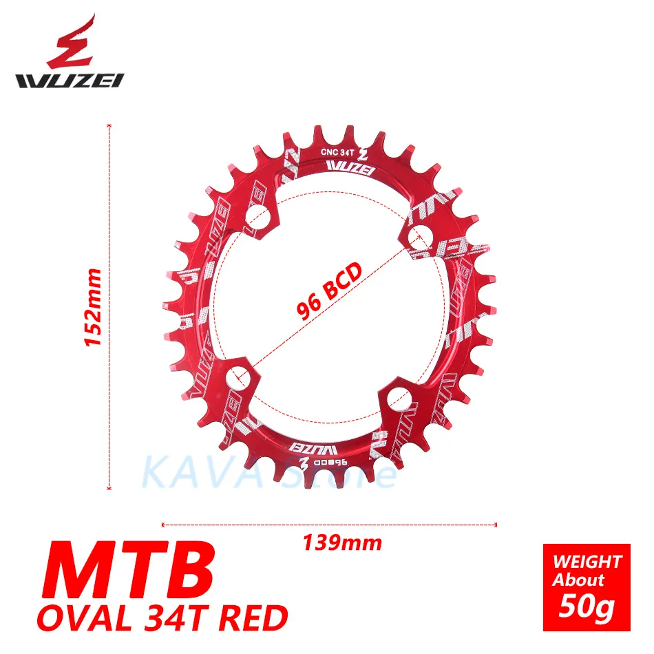 Oval Red 34T Wuzei 96BCD Круглый/Овальный 32/34/36/38T MTB горный велосипед велосипедная Звездочка для shimano ALIVIO M672 M782 M4000 M4050 GX рукоятки - Цвет: Oval Red 34T