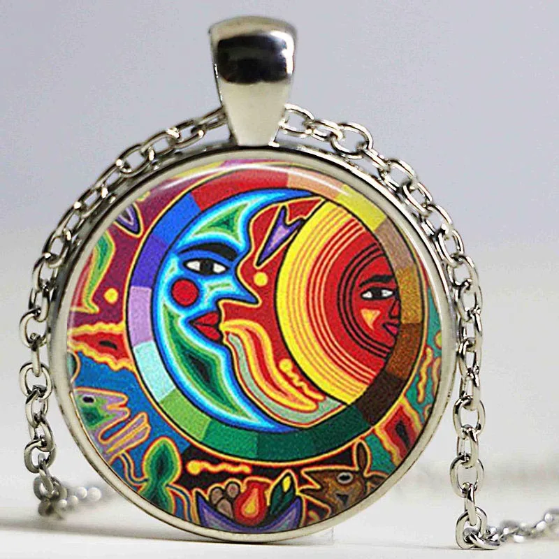 Бесплатная доставка ожерелье с подвеской в виде стеклянного купола солнце и луна