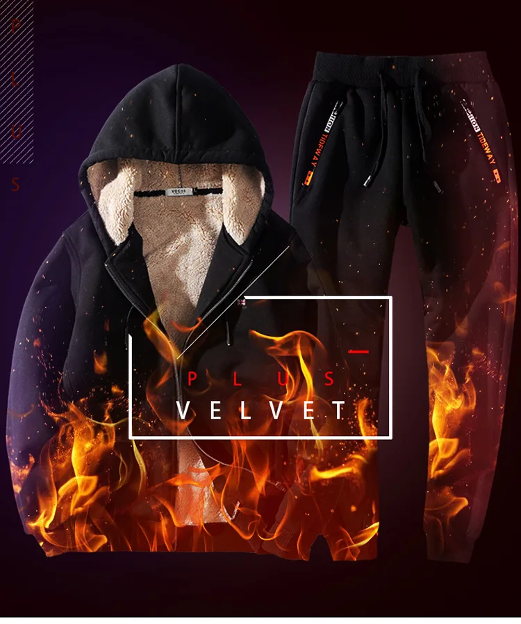L-8XL спортивные костюмы, мужские зимние костюмы, бархатные утолщенные спортивные костюмы, мужские кашемировые теплые толстовки, Повседневная Толстовка+ штаны, комплект из 2 предметов