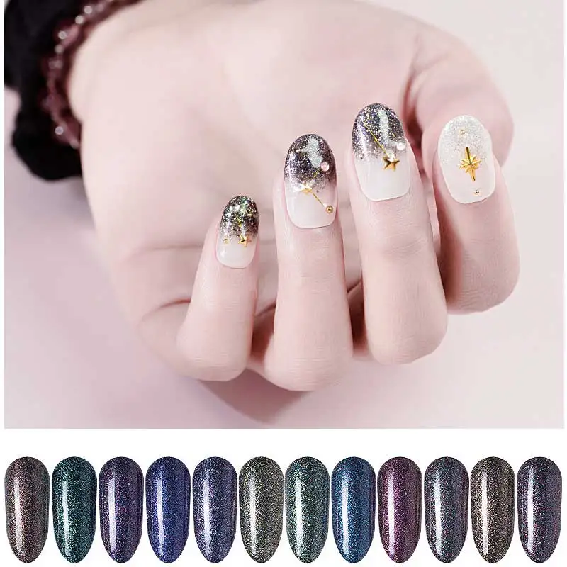 12 Colors/set Shining Starry Sky Nail Glitter Holograhic Galaxy Colorful Pigment Sparkly Laser Diamond Powder Manicure Tools | Красота и