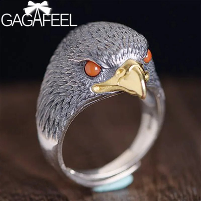 

GAGAFEEL панк кольцо животного 925 пробы Серебряное кольцо с головой Орла для мужчин мужское ювелирное изделие из полудрагоценного камня