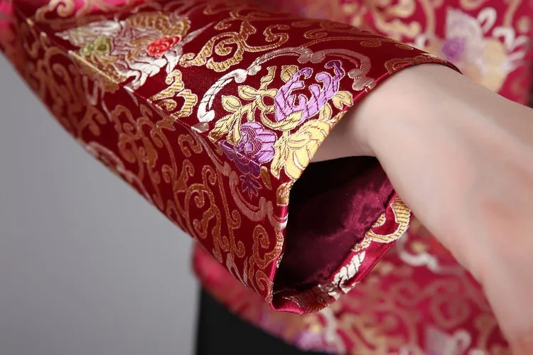 Красное китайское традиционное пальто женская шелковая атласная куртка Размер: S