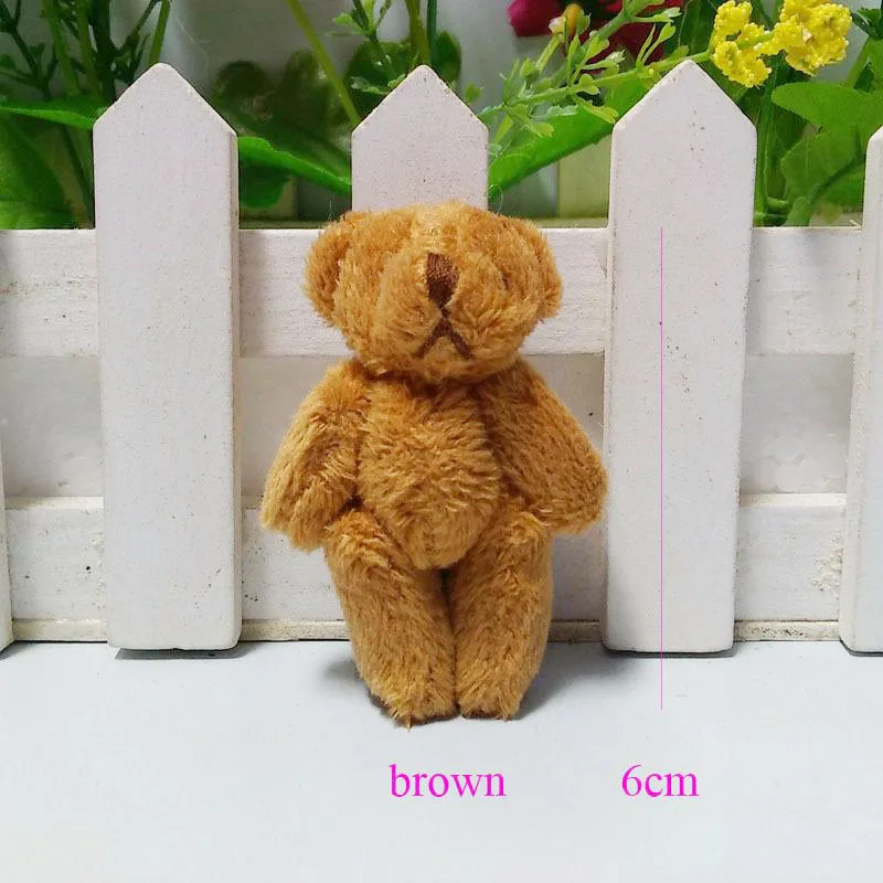 300PCS Mini Joint Bear Stuffed Plush Toys 6cm Teddy Bears Pendant Dolls Gifts Garment& Hair Accessories Wedding DIY CMR001