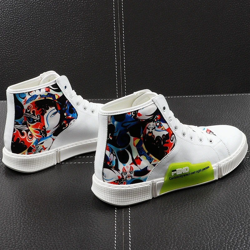 CuddlyIIPanda 2019 Men New Fashion Ankle Boots Spring Autumn Youth Graffiti Hip Hop Leisure Shoes Male High Top Casual Sneakers | Обувь