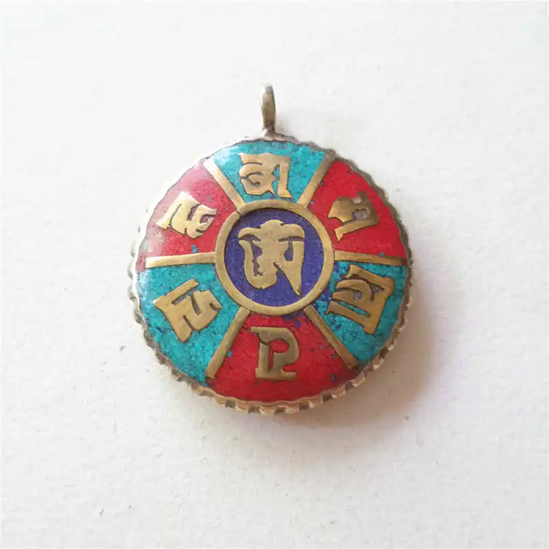 TBP693 Тибетские мантры подвеска амулет двусторонние OM Clover узоры|tibetan om pendant|mantra