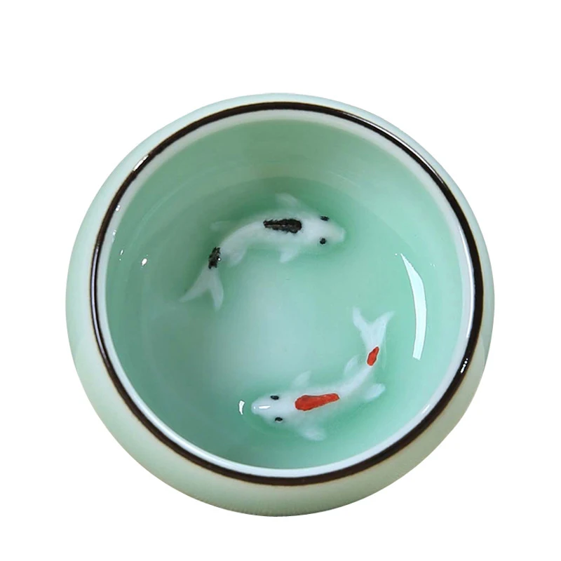 Китайский Longquan Celadon 1 шт. чайная чашка 50 мл, китайские чайные чашки с золотой рыбкой чайная чаша фарфоровый чайный горшок Celadon чайные чашки
