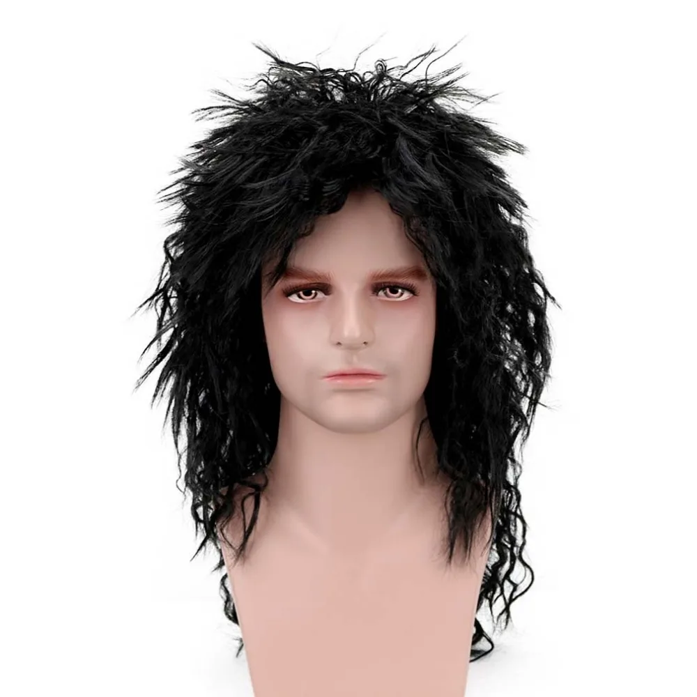 

Free Beauty 20'' Long Curly Black Synthetic Punk Rock Crazy Spiky Fancy Funny Fluffy Vampire Hippie Wig for Men Party Halloween