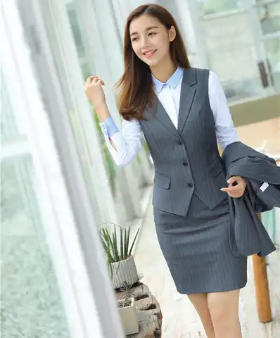 Женский комплект 2 шт. деловые костюмы с юбкой и топом, серый жилет и жилет, Дизайнерская Женская Офисная форма
