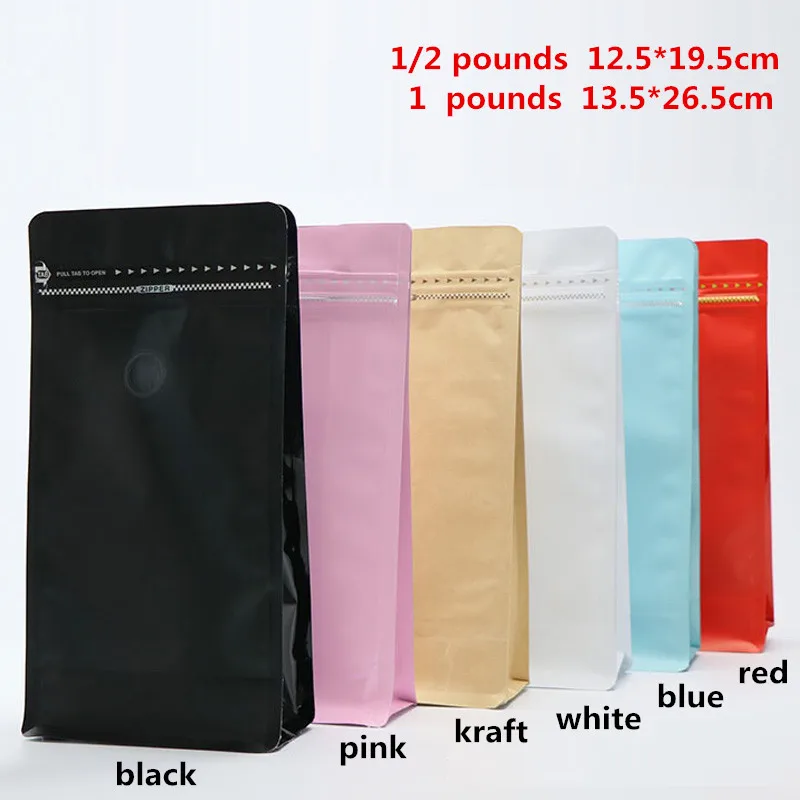 

10pcs- Various sizes Coffee Bean Packaging Bag Colorful Aluminum Foil Pouch with vavle recloasable ziplock packing bags